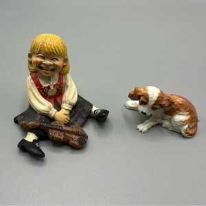 Candy Designs Norway Figurine Laughing Girl Elf Gnome with fiddle violin and dog
